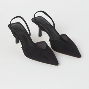Black Faux Suede Slingbacks